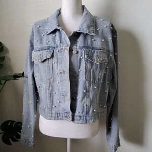 Baevely Pearl Embellished Denim Jacket